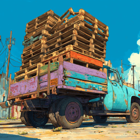Illustrazione di un camion vintage carico di pallet di legno
